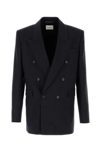 SAINT LAURENT DARK BLUE WOOL BLAZER