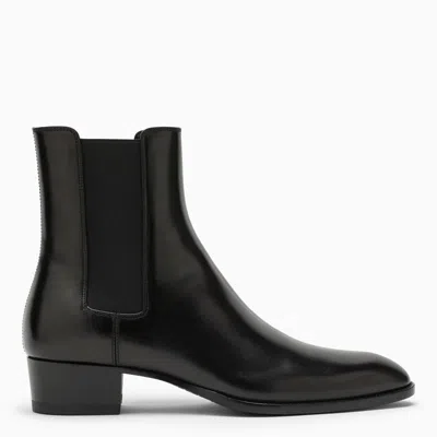 Saint Laurent Dark Brown Ankle Boots For Men With Elasticated Side Panels And Low Heel