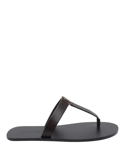 Saint Laurent Dark Brown Babylone Sandals In Black