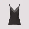 Saint Laurent Laced Tank Top In Ribbed Silk Jersey In Black