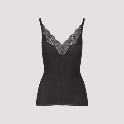 Saint Laurent Dark Brown Laced Tank Top In Black