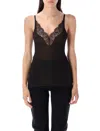 Saint Laurent Laced Tank Top In Ribbed Silk Jersey In Black