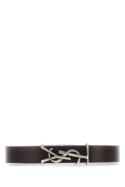 Saint Laurent Dark Brown Leather Cassandre Bracelet