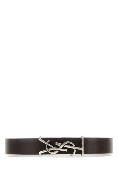 SAINT LAURENT DARK BROWN LEATHER CASSANDRE BRACELET