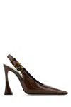Saint Laurent Stone Sevilla Brown Patent Leather Pumps In Barkbrown