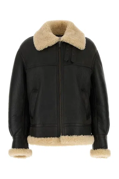 Saint Laurent Leather Jacket With Shearling Collar In Brown