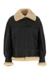 Saint Laurent Leather Jacket With Shearling Collar In Noirnoixdecajoum