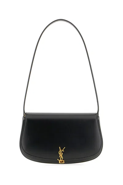 Saint Laurent Dark Brown Leather Mini Voltaire Shoulder Bag In Black