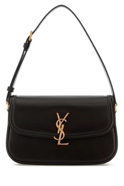 Saint Laurent Dark Brown Leather Solferino Shoulder Bag In Black