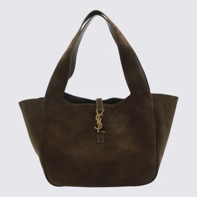 Saint Laurent Dark Brown Leather Suede Le 5 A 7 Shoulder Bag