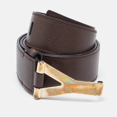 Pre-owned Saint Laurent Dark Brown Leather Y Buckle Belt 95cm
