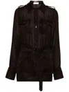 Saint Laurent Women Biologic Silk Dress With Belt At Waist In Dark Brown