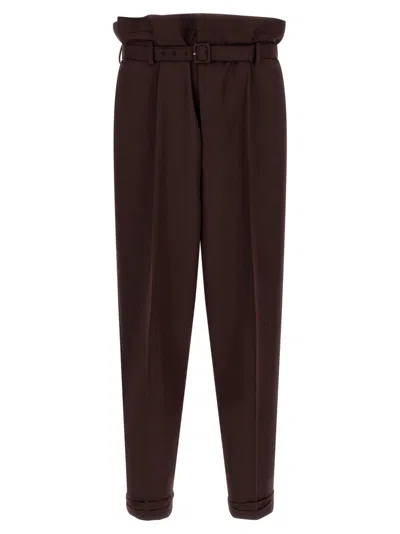 Saint Laurent Dark Brown Slim Pleated Pants In Multi