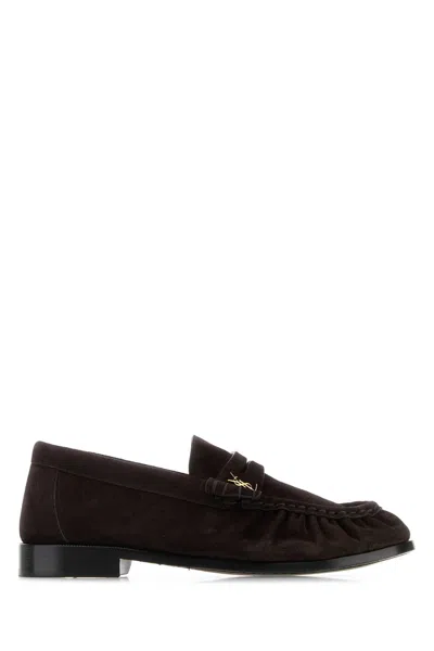 Saint Laurent Dark Brown Suede Le Loafer Loafers For Women