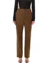 Saint Laurent Straight Pants With Pleats In Dark Brown