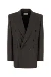 Saint Laurent Wool Blazer With Notched Lapels And Padded Shoulders In Brown