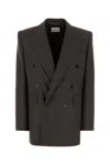 Saint Laurent Wool Blazer With Notched Lapels And Padded Shoulders In Gray