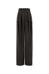Saint Laurent Wool Trousers With High Waist And Wide Leg In Brown
