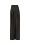 Saint Laurent Wool Trousers With High Waist And Wide Leg In Brown