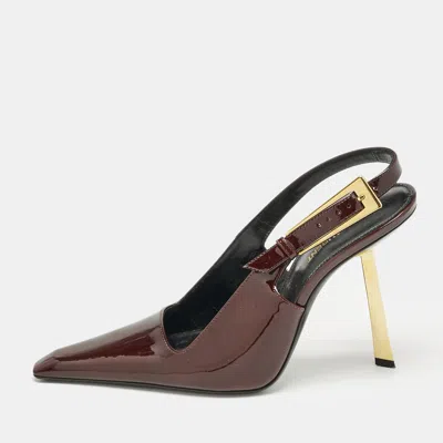 Pre-owned Saint Laurent Dark Burgundy Patent Leather Lee Slingback Pumps Size 39