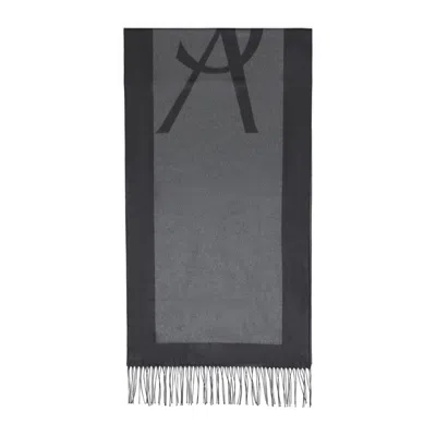 SAINT LAURENT SAINT LAURENT DARK GRAY SILK SCARF