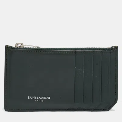 Pre-owned Saint Laurent Dark Green Leather Fragment Zip Card Holder