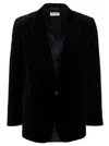 Saint Laurent Dark Green Single-breasted Velvet Blazer In Dark Green