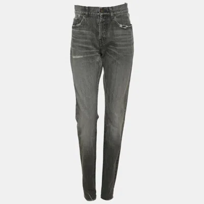 Pre-owned Saint Laurent Dark Grey Distressed Denim Jeans S