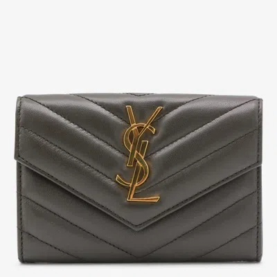 Saint Laurent Dark Grey Leather Cassandre Wallet