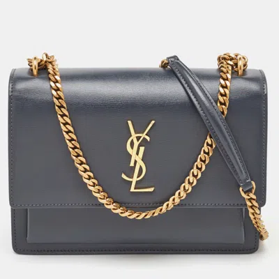 Pre-owned Saint Laurent Dark Grey Leather Medium Sunset Shoulder Bag In Gray