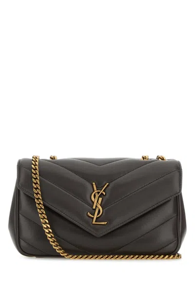 Saint Laurent Dark Grey Leather Small Lou Lou Shoulder Bag In Gray