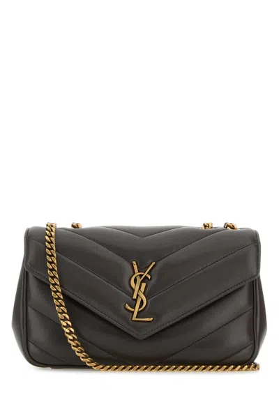 Saint Laurent Dark Grey Leather Small Loulou Shoulder Bag In Gray