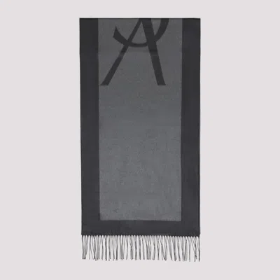 SAINT LAURENT DARK GREY MONOGRAM SCARF