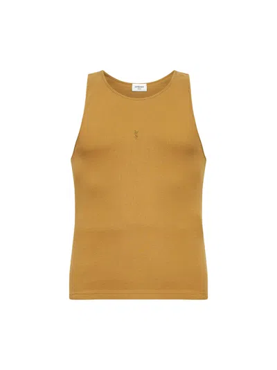Saint Laurent Dark Honey Ribbed Jersey Cassandre Tank Top In Yellow