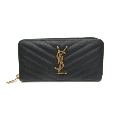 Pre-owned Saint Laurent Dark Navy Leather Long Wallet (bi-fold) () In Blue