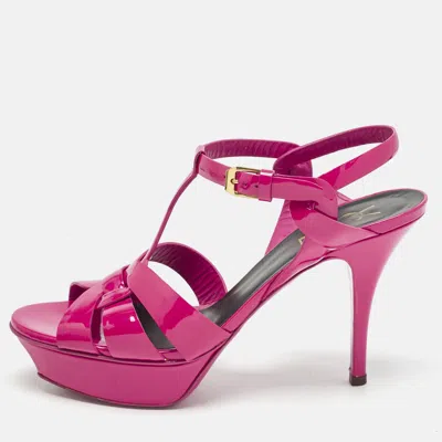 Pre-owned Saint Laurent Dark Pink Patent Leather Tribute Platform Sandals Size 39