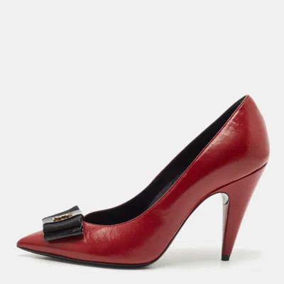 Pre-owned Saint Laurent Dark Red Leather Anais Bow Pointed Toe Pumps Size 36