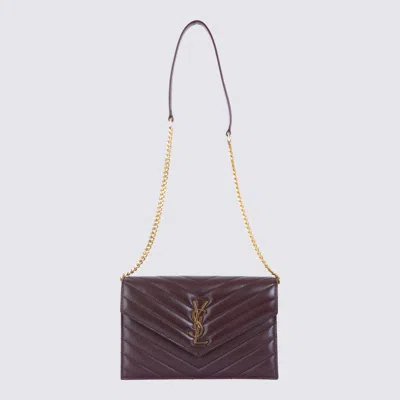 Saint Laurent Dark Red Leather Cassandre Mini Bag In Burgundy