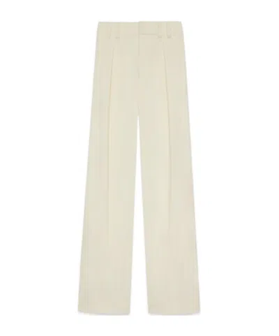 Saint Laurent Dart-detailed Straight Trousers In White