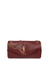Saint Laurent Calypso Small Ysl Shoulder Bag In Smooth Padded Leather In Maroon