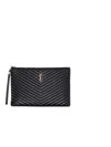 Saint Laurent Monogram Ysl Large Chevron Quilted Flat Wristlet Pouch Bag In Black