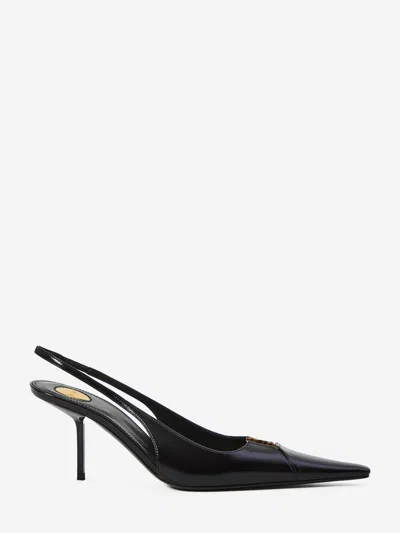 Saint Laurent 75mm Babylone Leather Ysl Slingback Pumps In Black