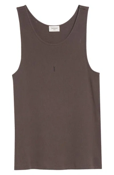 Saint Laurent Debardeur Embroidered Tank In Brown
