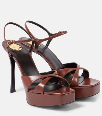 Saint Laurent Debbie 85 Leather Platform Sandals In Brown