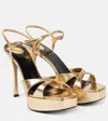 Saint Laurent Debbie 85 Metallic-leather Platform Sandals In Gold