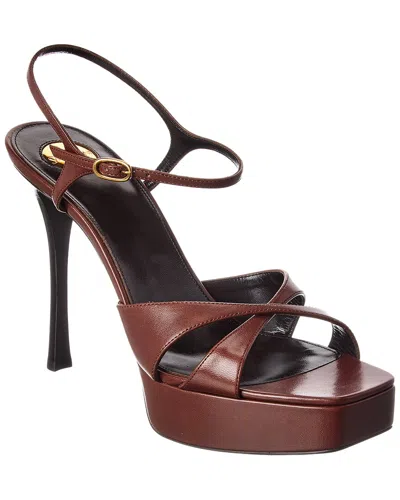 Saint Laurent Debbie Leather Platform Sandal In Brown