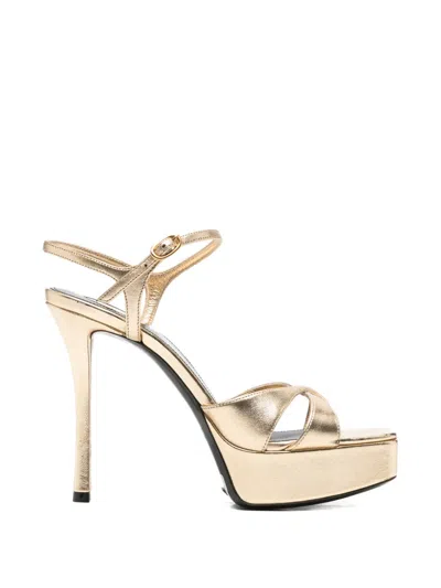 Pre-owned Saint Laurent Debbie Leather Sandals In Gold