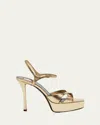 Saint Laurent Debbie 85 Metallic-leather Platform Sandals In Oro