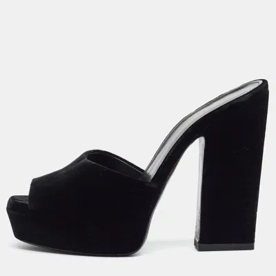 Pre-owned Saint Laurent Debbie Size 37.5 Black Velvet Slide Sandals