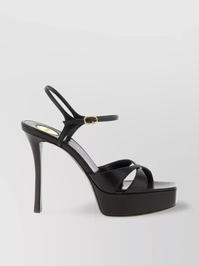 SAINT LAURENT 'DEBBIE' SQUARE TOE PLATFORM SOLE STRAPPY SANDALS